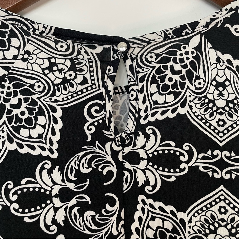 Floral Black & White Blouse - Boho floral print long sleeve 3/4 sleeve sz S - Picture 3 of 6